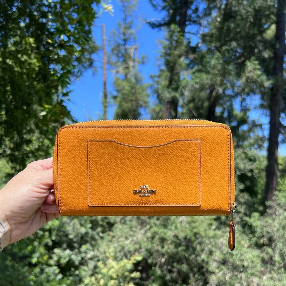 COACH Long Zip-Around Wallet Orange Crossgrain Leather Gold Hardware AUTHENTIC